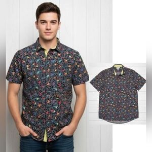 THE RAIL Black and White Multicolored Geometrical Vintage Style Button Short XL